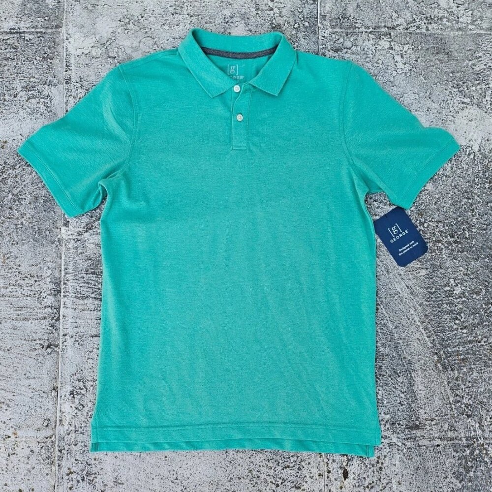 George Men Polo Shirt Green Cotton Short Sleeve T Shirt Size S 34-36 NWT